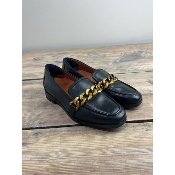 Vionic Shoes - Vionic Mizelle Loafer Womens 7 Black Leather with Gold Chain Accent